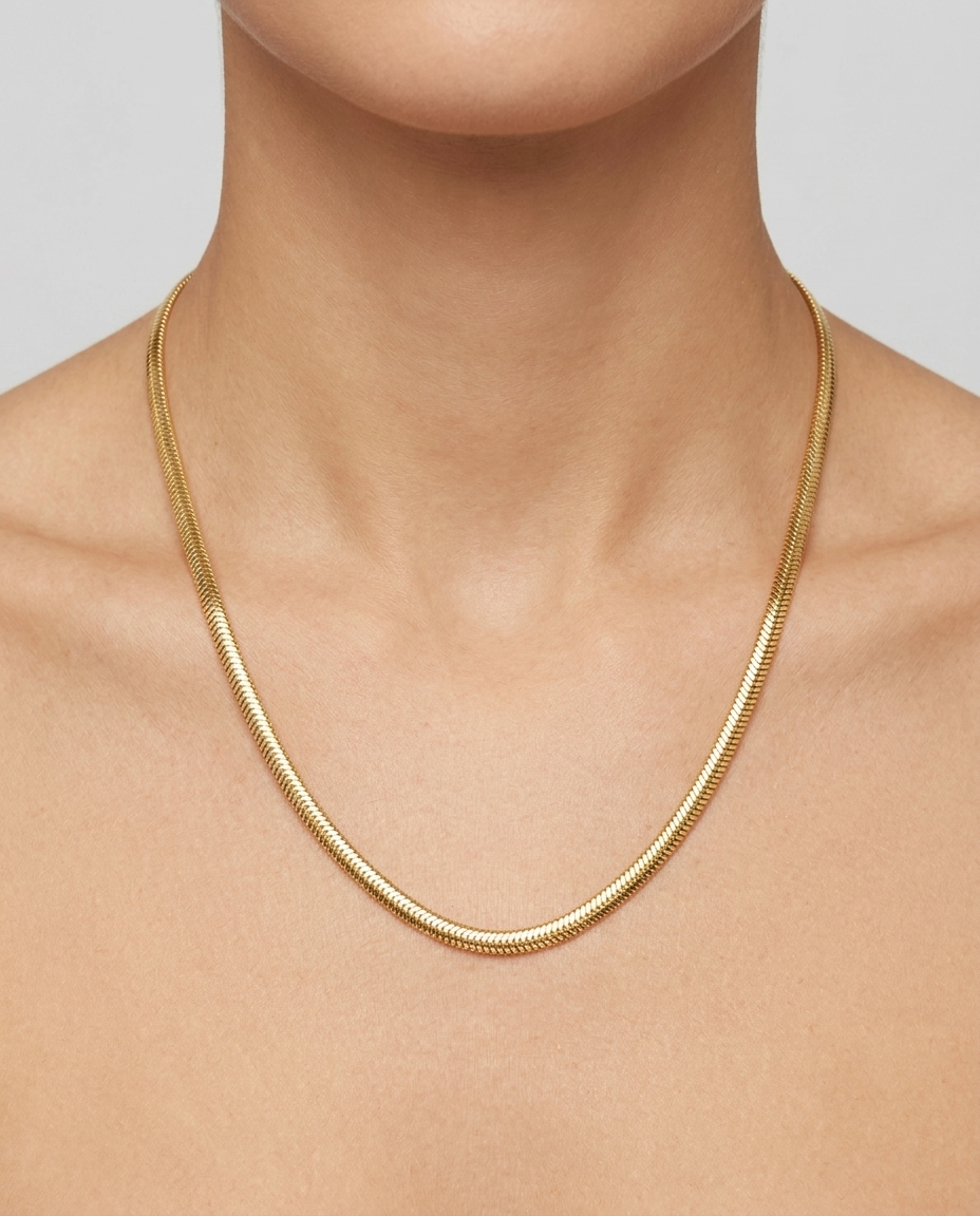 14KT Gold Flate Snake Necklace on model