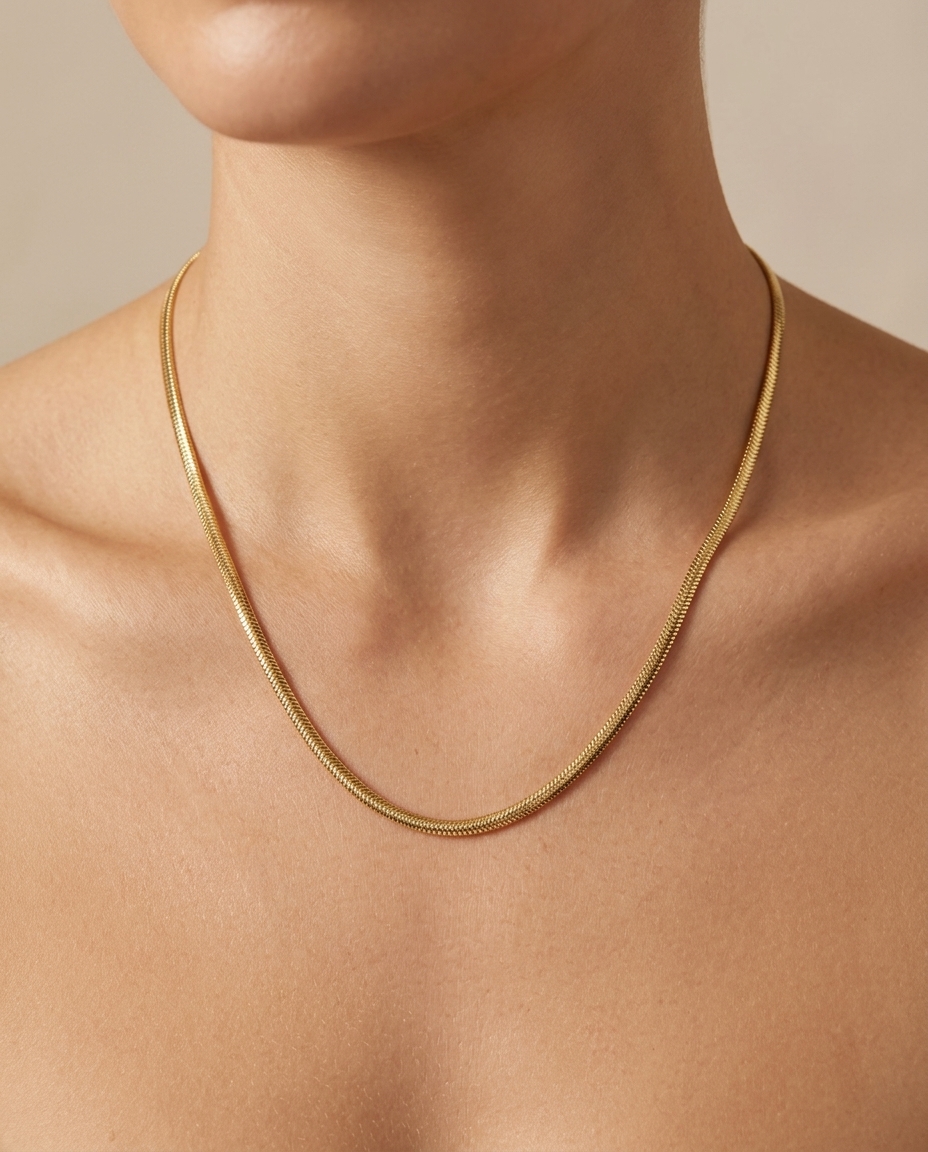 14KT Gold Flate Snake Necklace on model