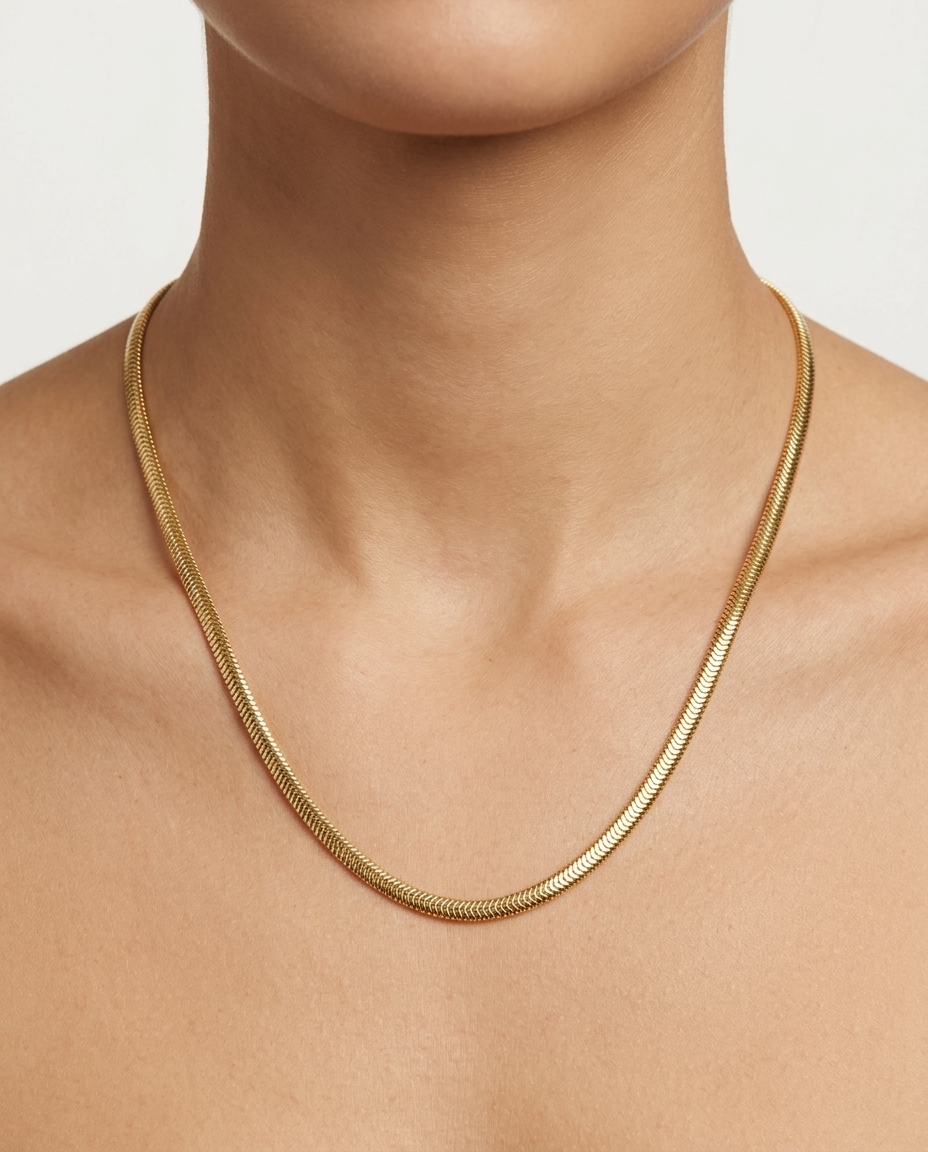 14KT Gold Flate Snake Necklace on model