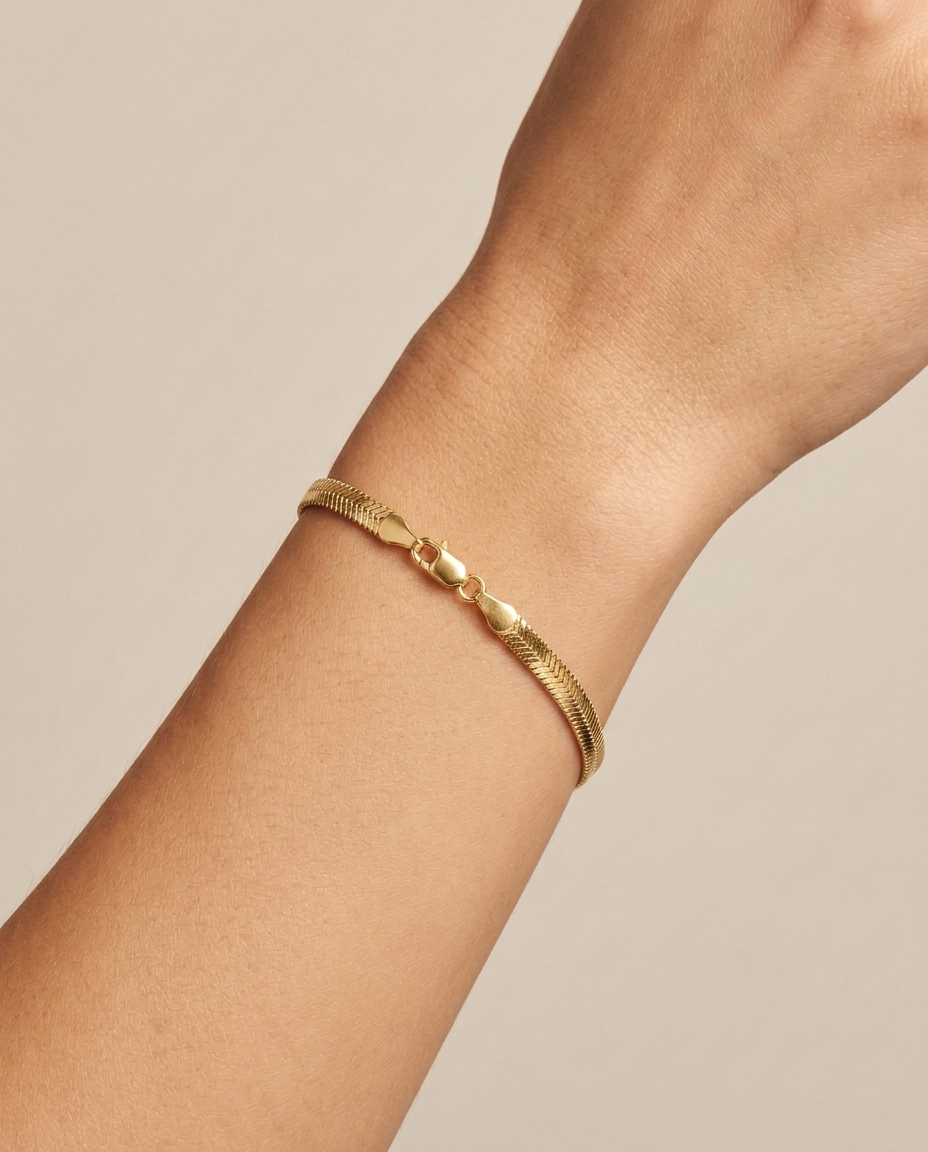 14KT Gold Flate Snake Bracelet on model