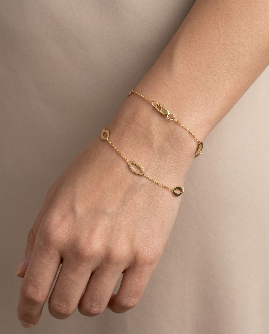 14KT Gold Marquise Braclet on model
