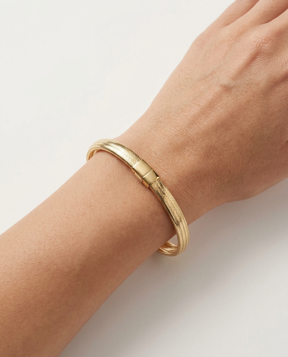 14KT Gold Stretch Bangle on model