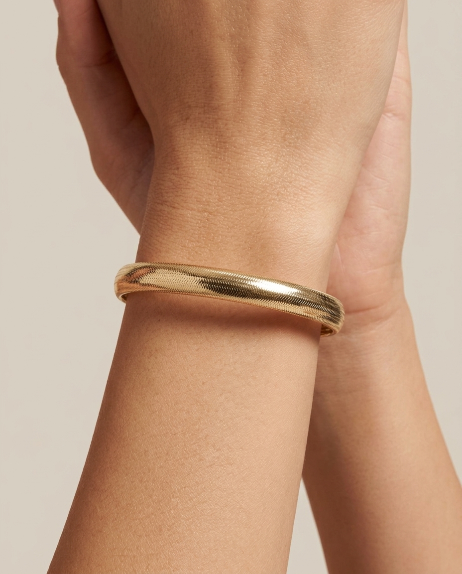 14KT Gold Stretch Bangle on model
