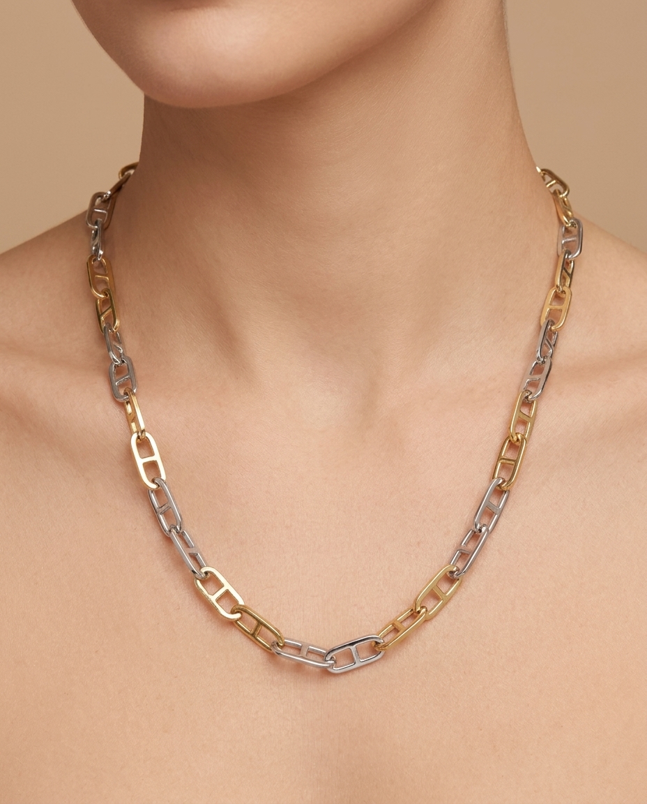 14KT Two Tone Gold Necklace on model