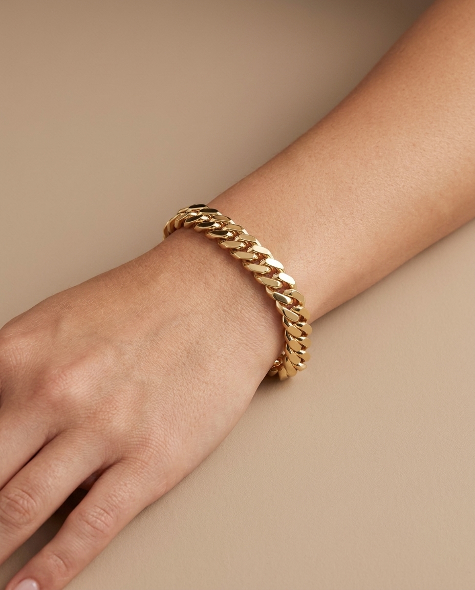 14KT Gold Cuban (9.5MM) Bracelet on model