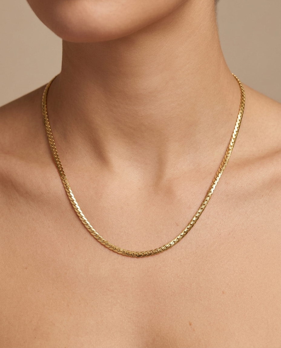 14KT Gold Cuban Chain Necklace on model