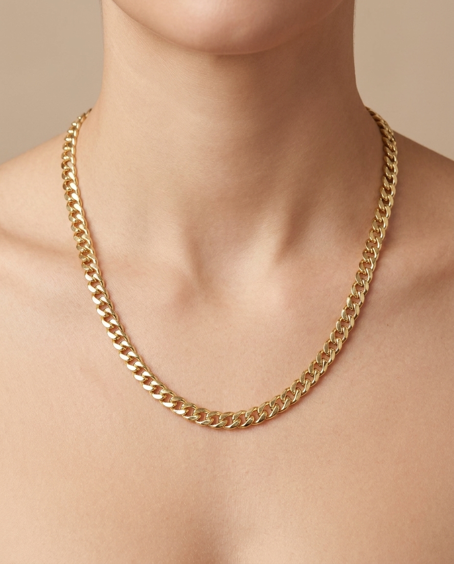 14KT Gold Cuban Necklace on model