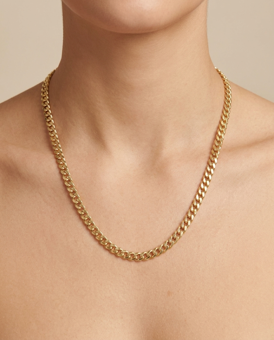 14KT Gold Cuban Necklace on model