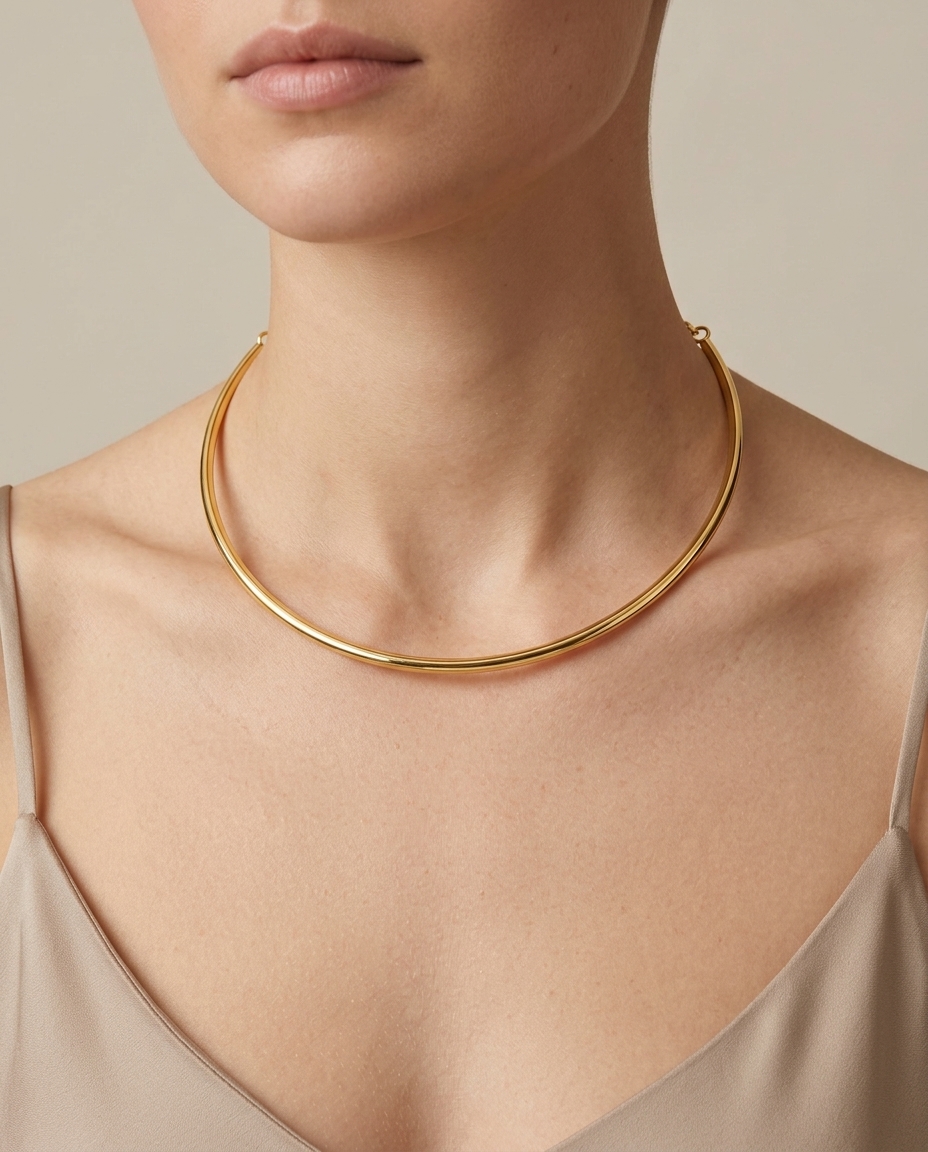 14KT Yellow Gold Omega Necklace on model