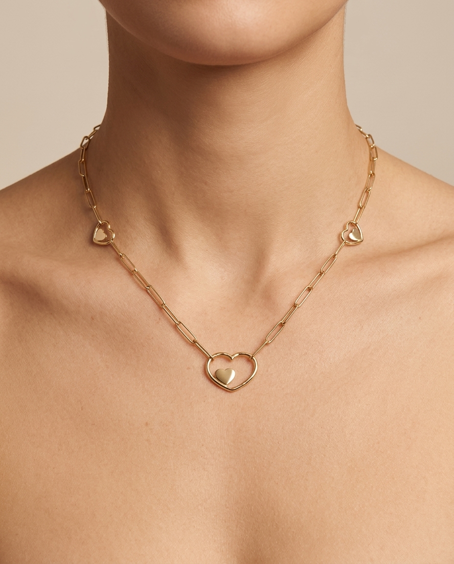 Paperclip Heart Necklace on model