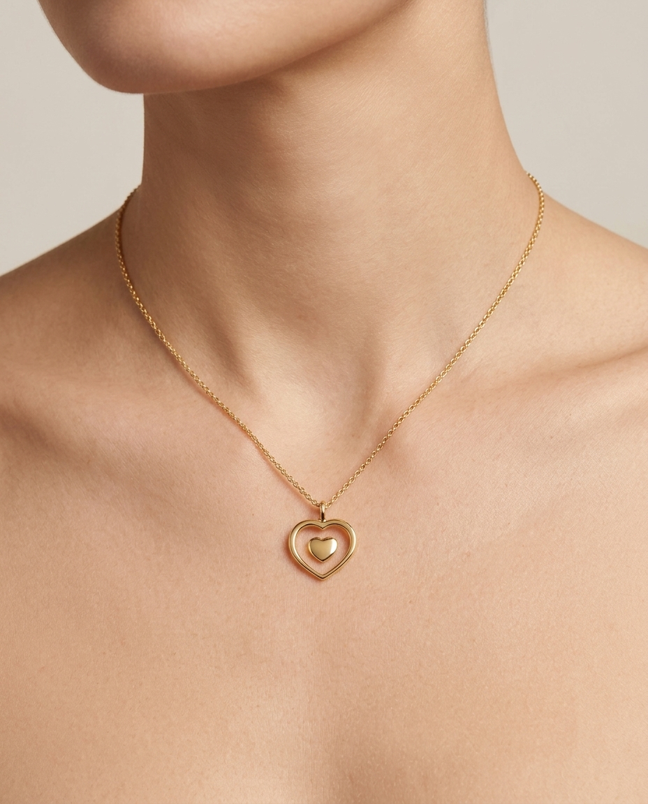 14KT Yellow Gold Heart Pendant on model