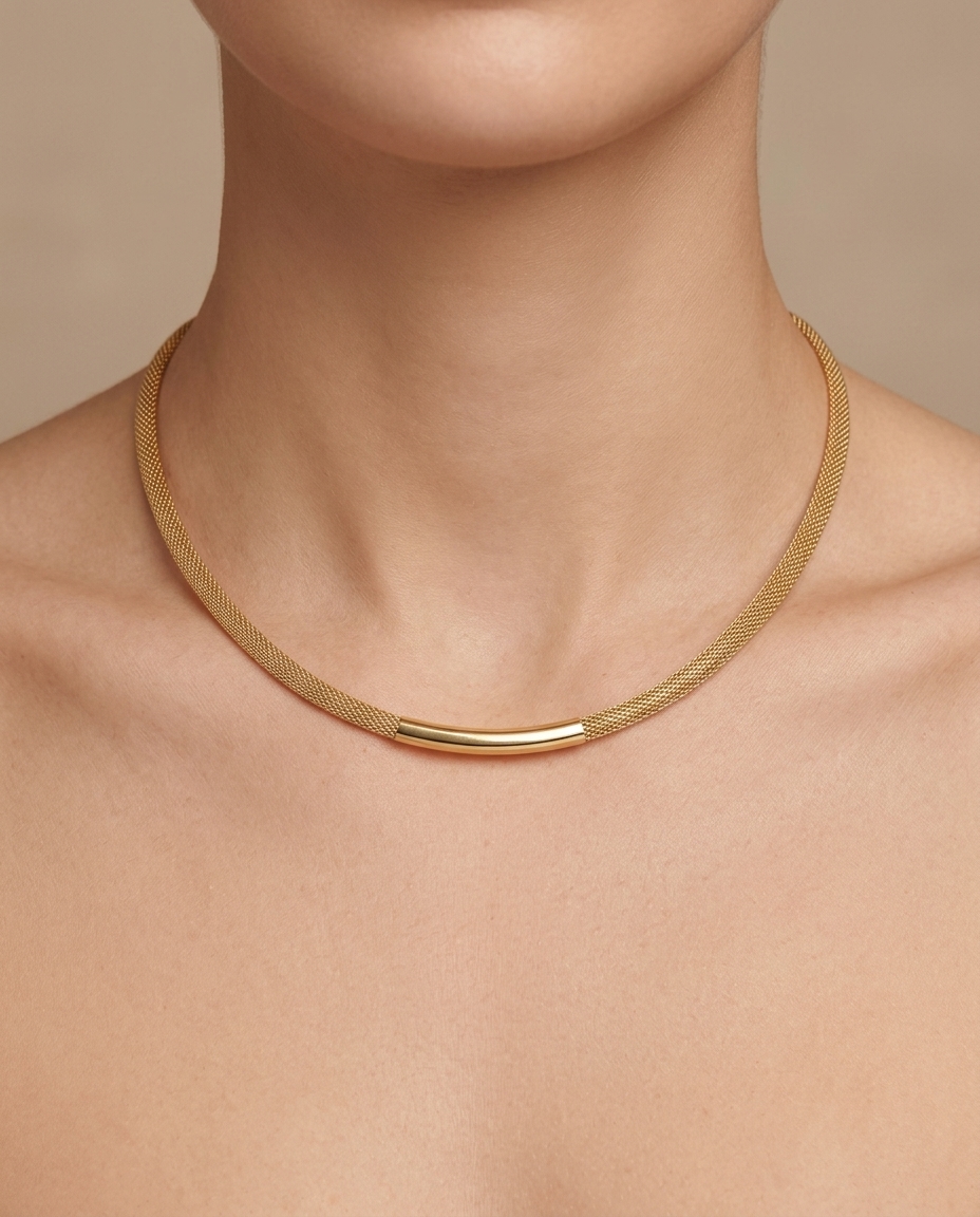 14KT Yellow Gold Omega Necklace on model