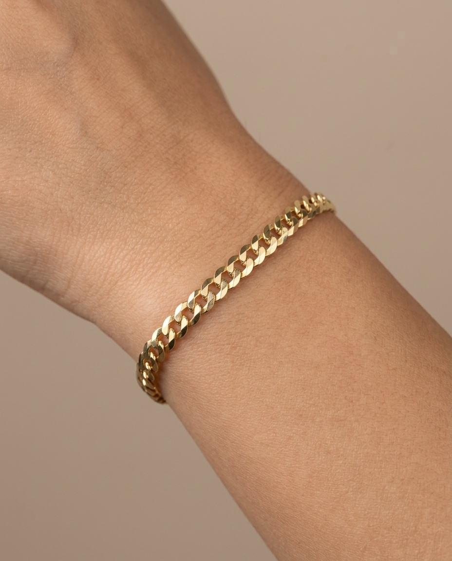 14KT Gold Flat Cuban Bracelet on model