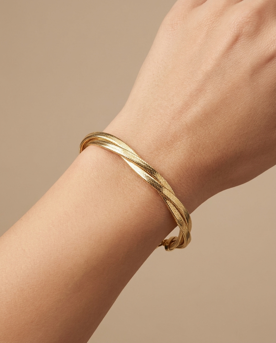 14KT Yellow Gold Stretchy Braided Bracelet on model