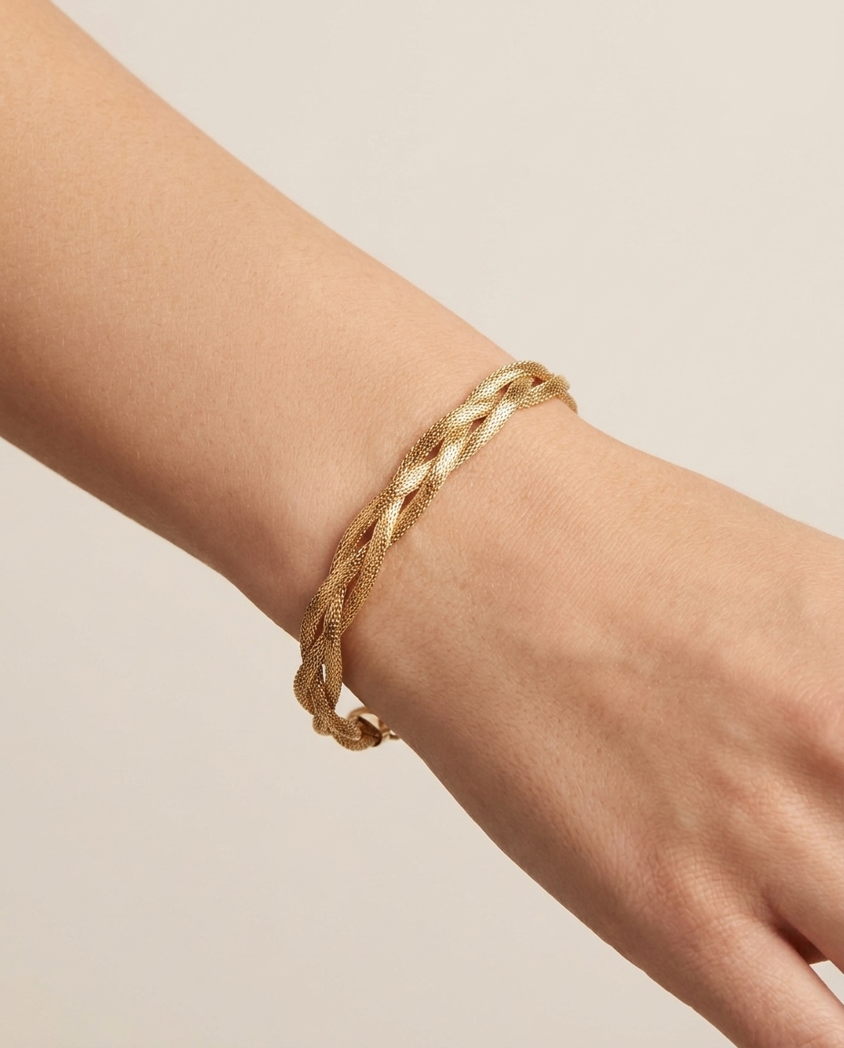 14KT Yellow Gold Stretchy Braided Bracelet on model