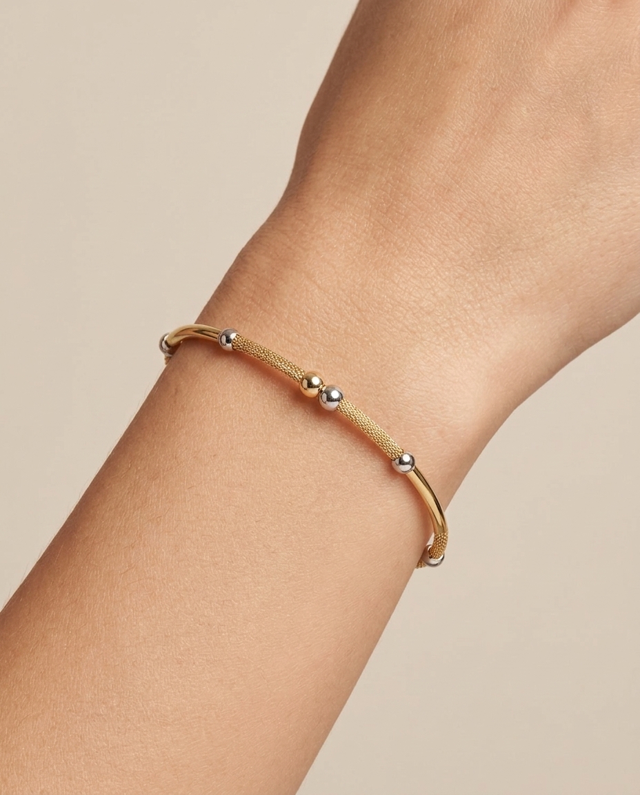 14KT Yellow Gold Stretch Bracelet on model