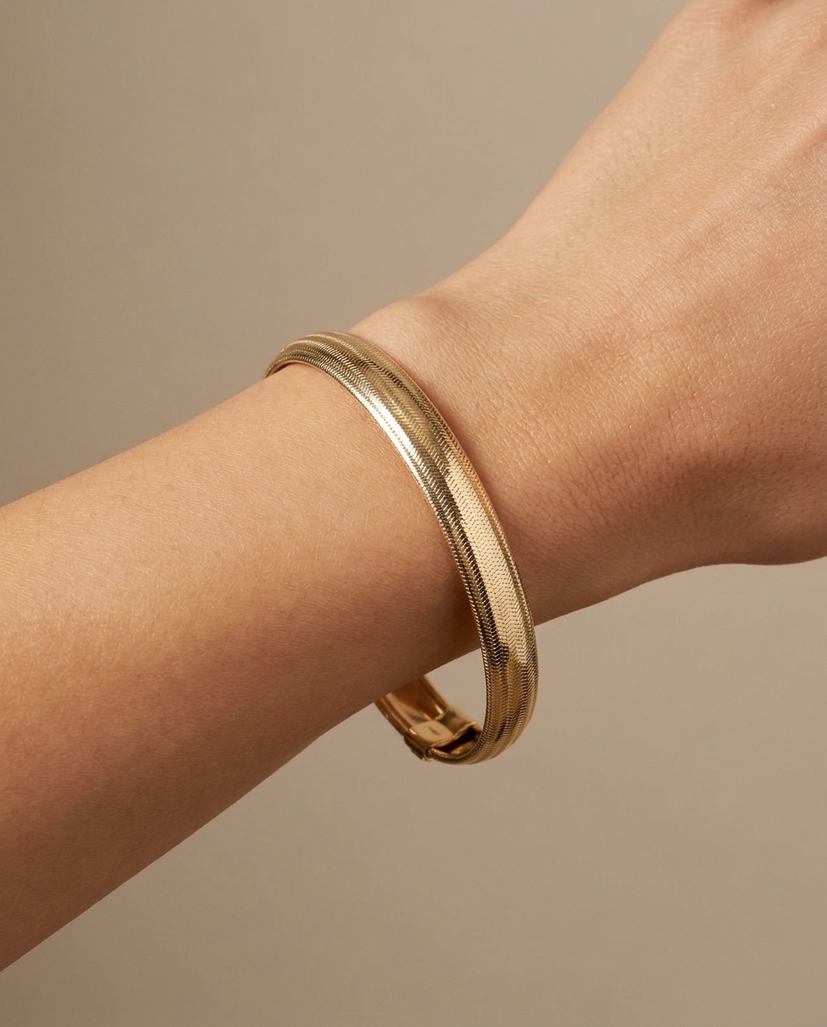 14KT Gold Stretch Bangle on model