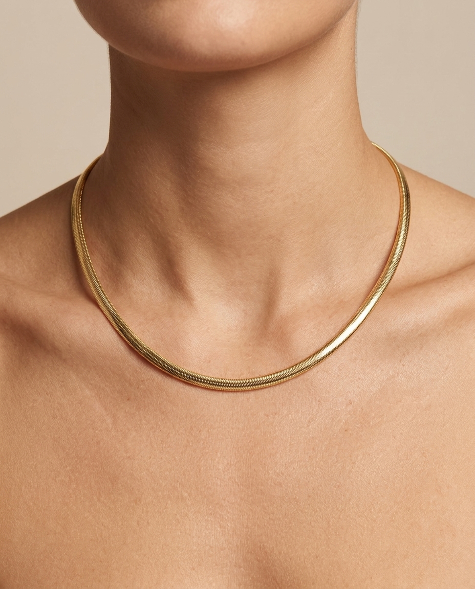 14KT Yellow Gold Stretch Necklace on model