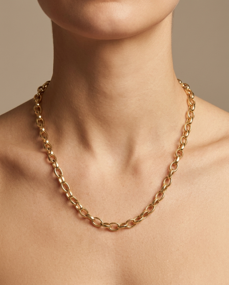 14KT Gold Oval Link Necklace on model