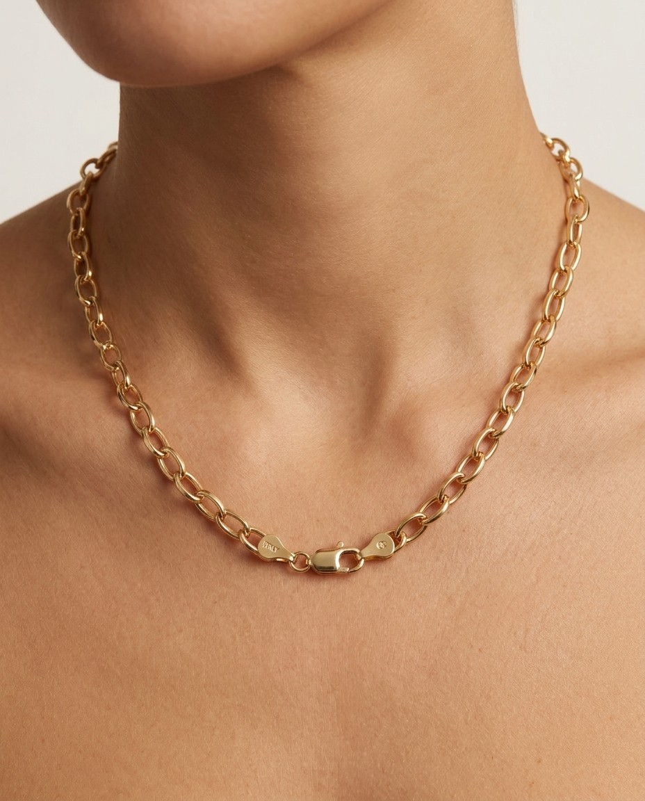 14KT Gold Oval Link Bracelate on model