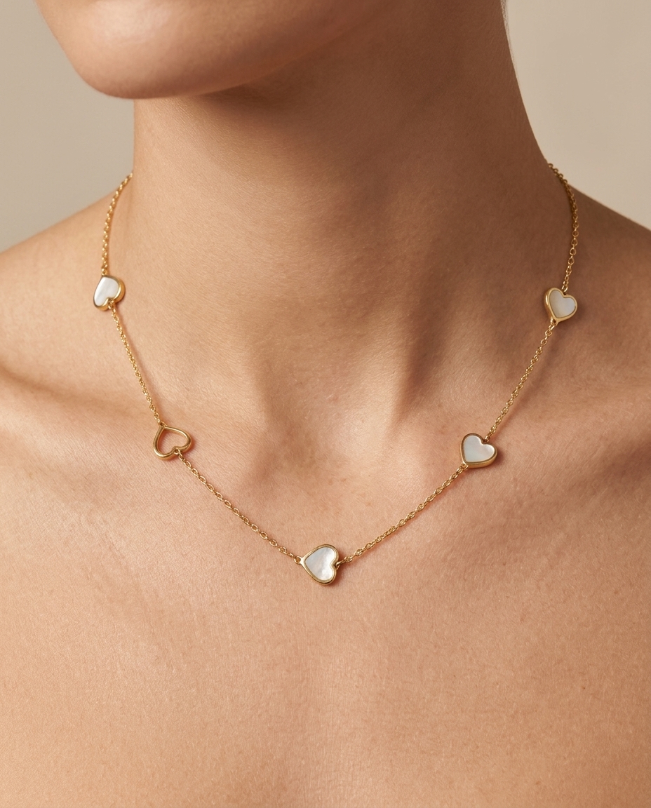 14KT Yellow Gold Heart Shape Necklace on model