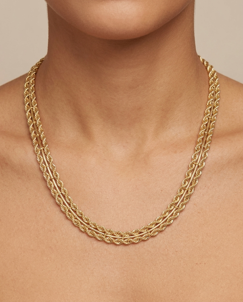 14KT Yellow Gold Necklace 18" on model