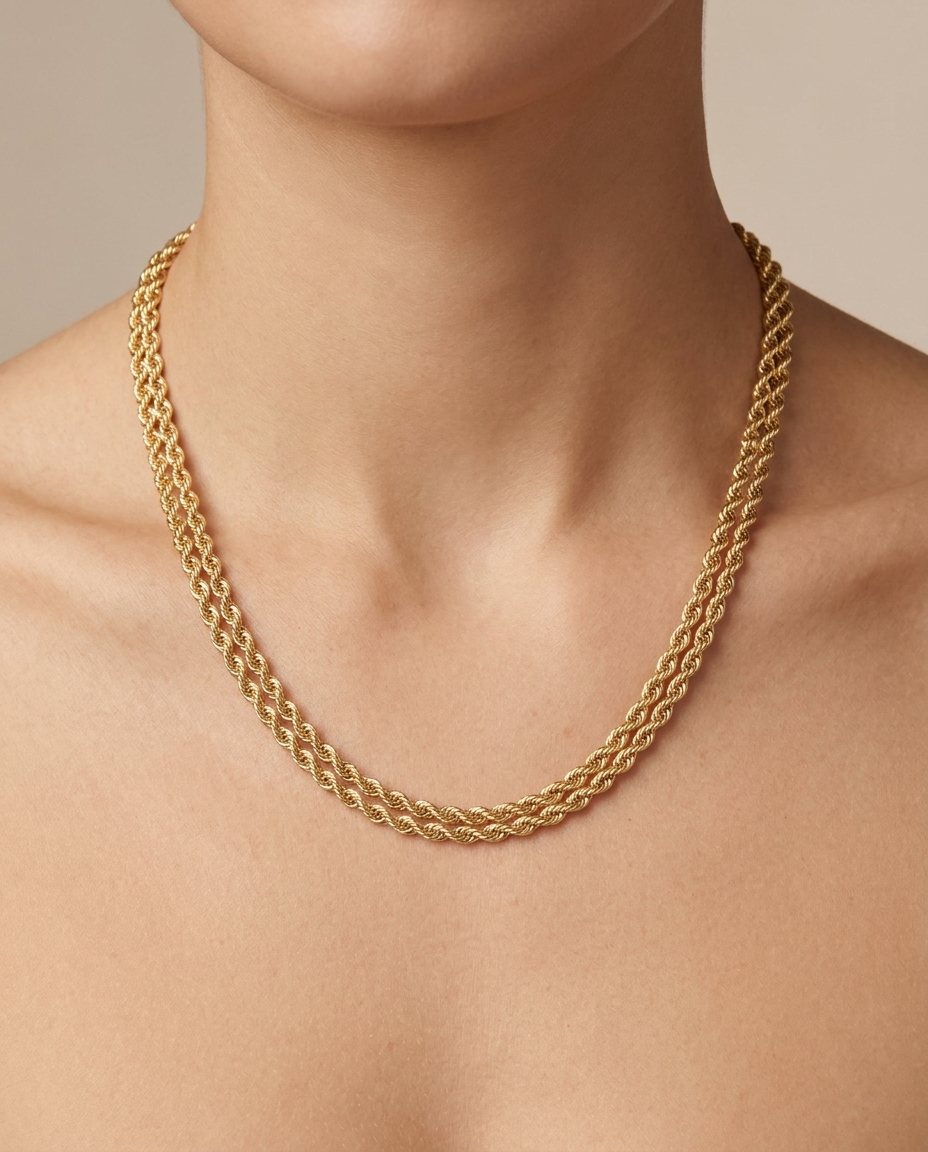 14KT Yellow Gold Necklace 18" on model