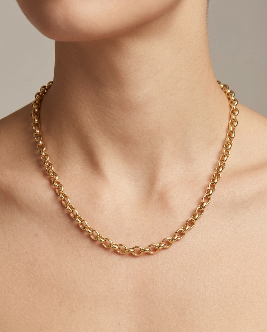 14KT Gold Oval Link Chain Necklace on model
