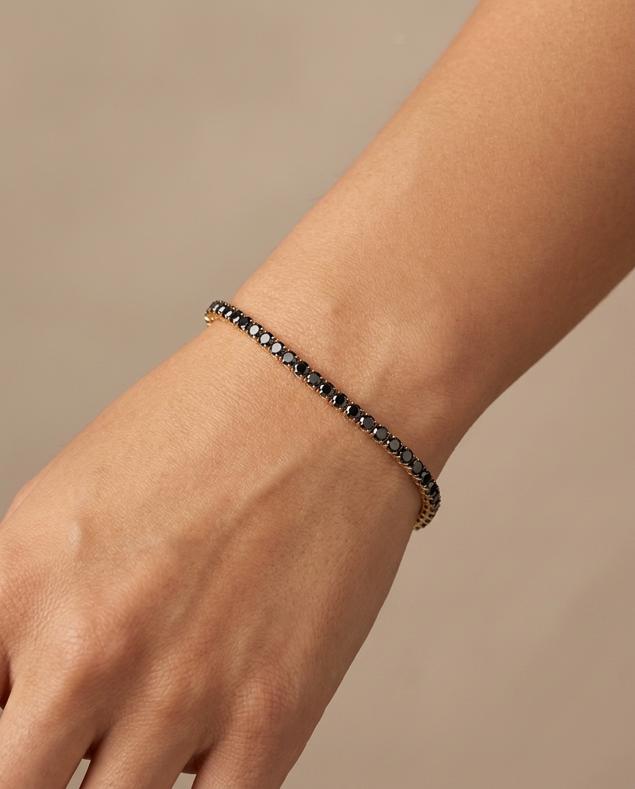14KT Yellow Gold Black Diamond Tennis Bracelet on model