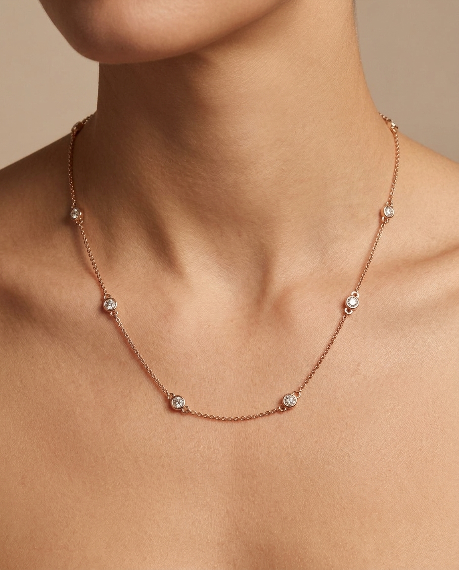 14KT Gold Diamond BY the Yard Necklace on model