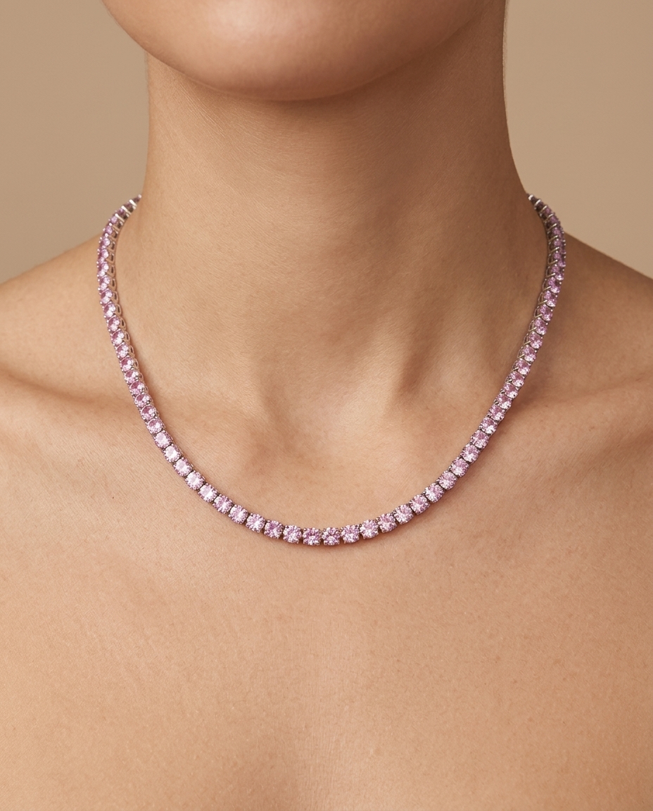 White Gold Pink Sapphire Necklace on model