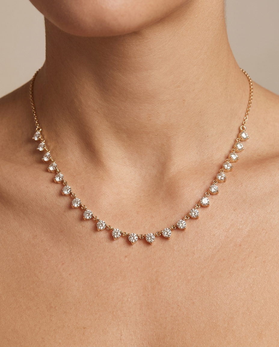 Yellow Gold Necklace with Diamonds on model