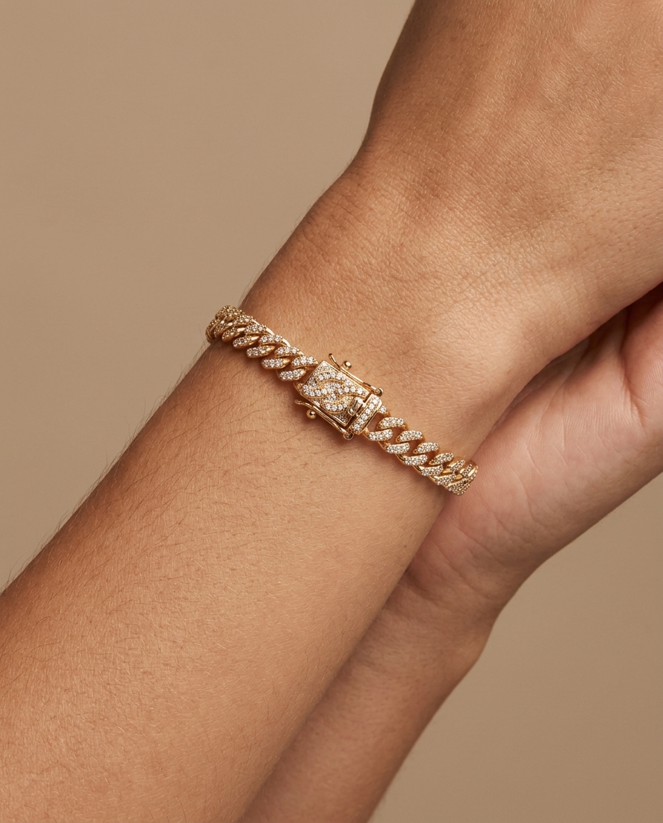 14KT Gold Diamond Miami Cuban Bracelet (5 MM) on model