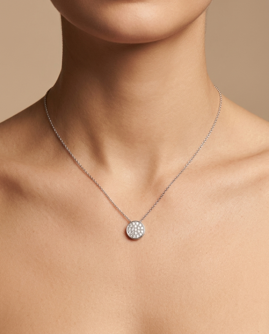 14KT Gold Diamond Pendant Necklace on model