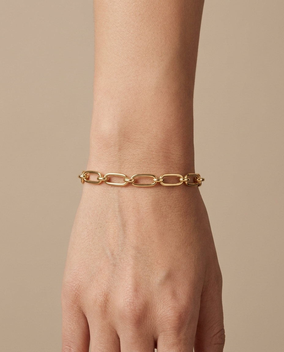 14KT Yellow Gold Paperclip Braclet on model