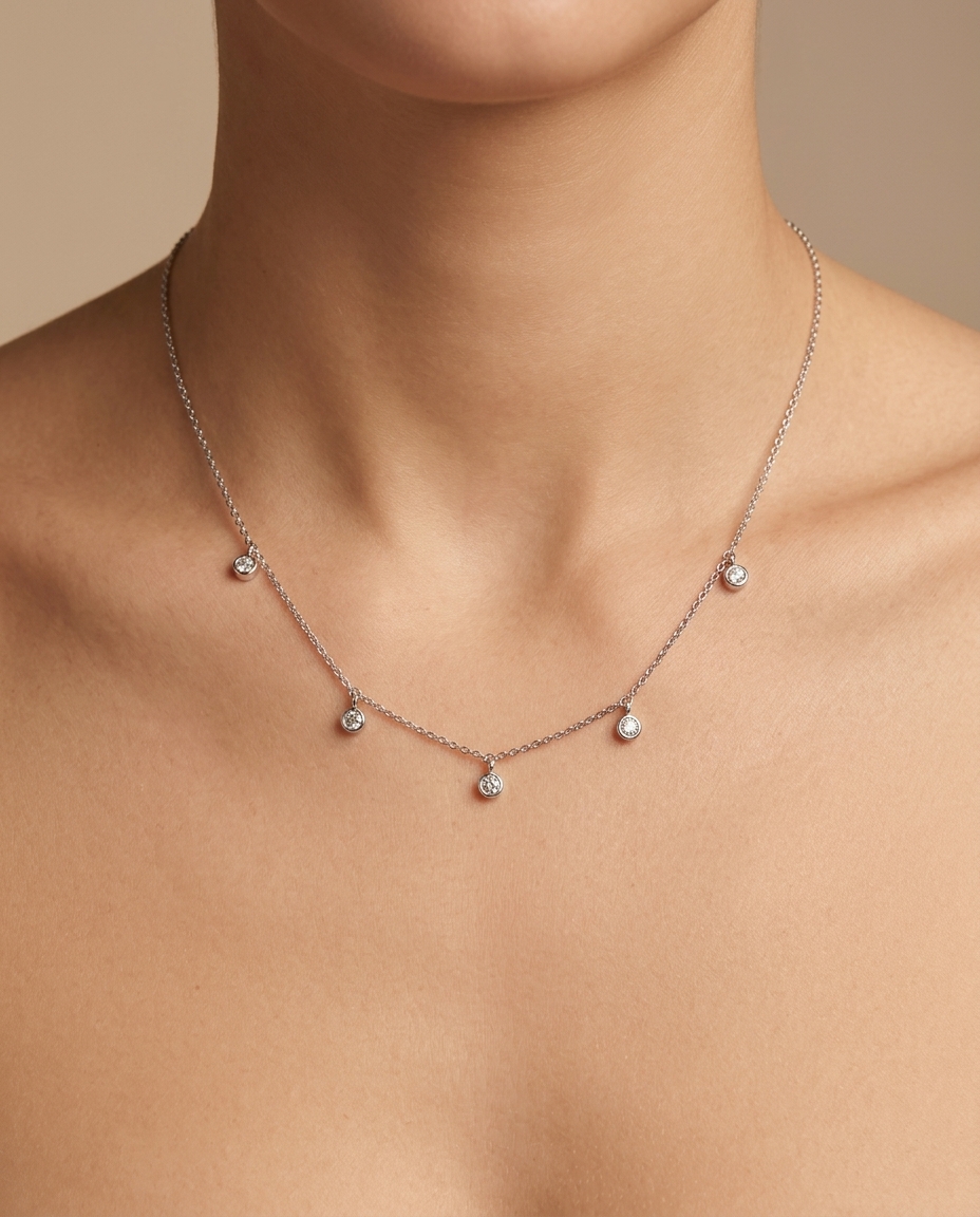 14KT White Gold Diamond Dangling Necklace on model