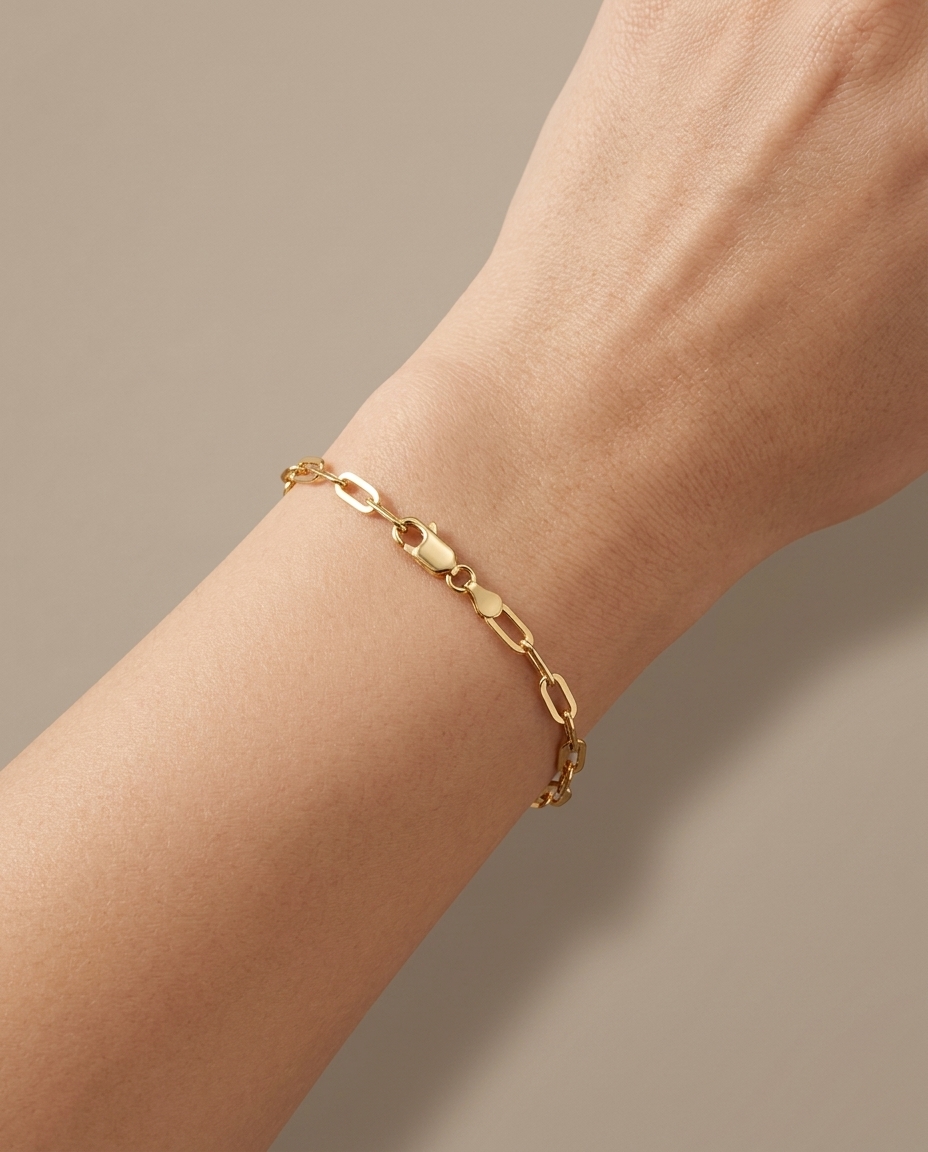 14KT Gold Round Paperclip Bracelet on model