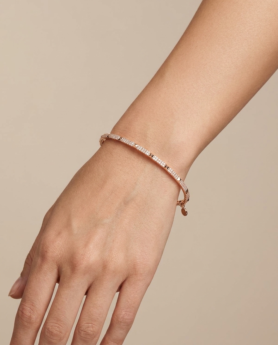 Diamond Flexible Bangle in Rose Gold on model