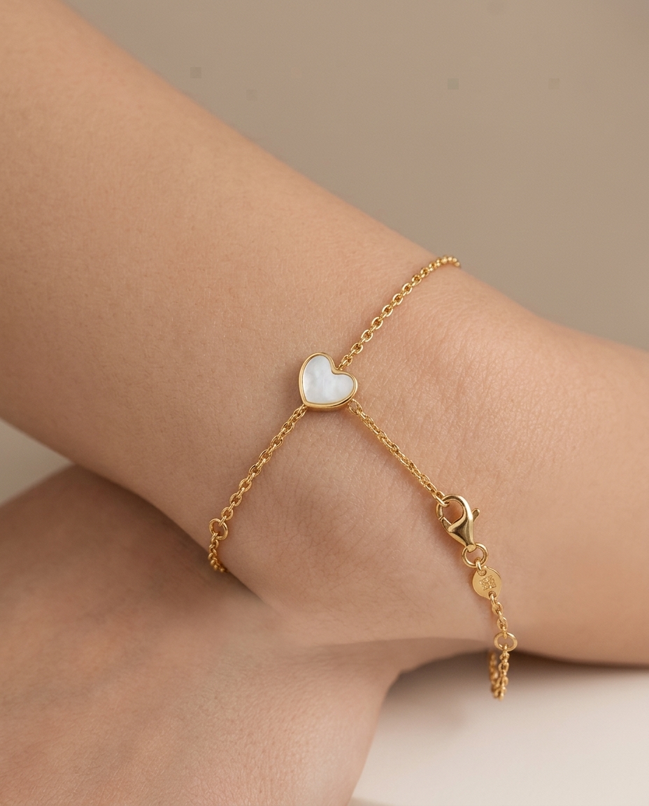 Mop 1 Heart Bracelet Yellown Gold in Yellow Gold on model