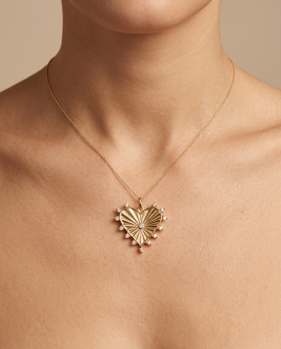 Diamond Heart Pendant in Rose Gold on model