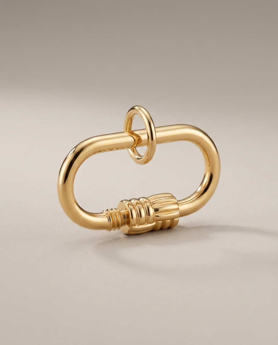 Plain Gold Karabiner Lock Pendant in Yellow Gold on model