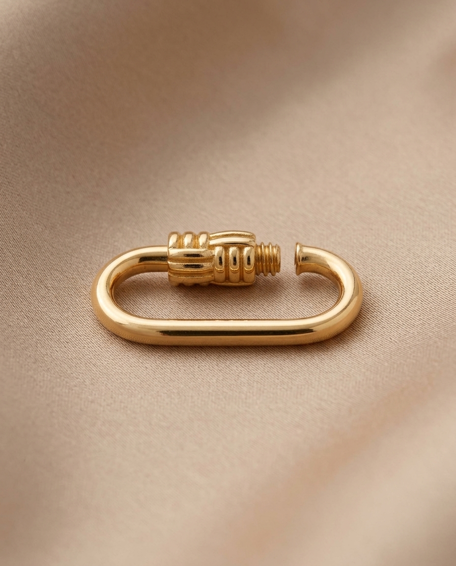 Plain Gold Karabiner Lock Pendant in Yellow Gold on model
