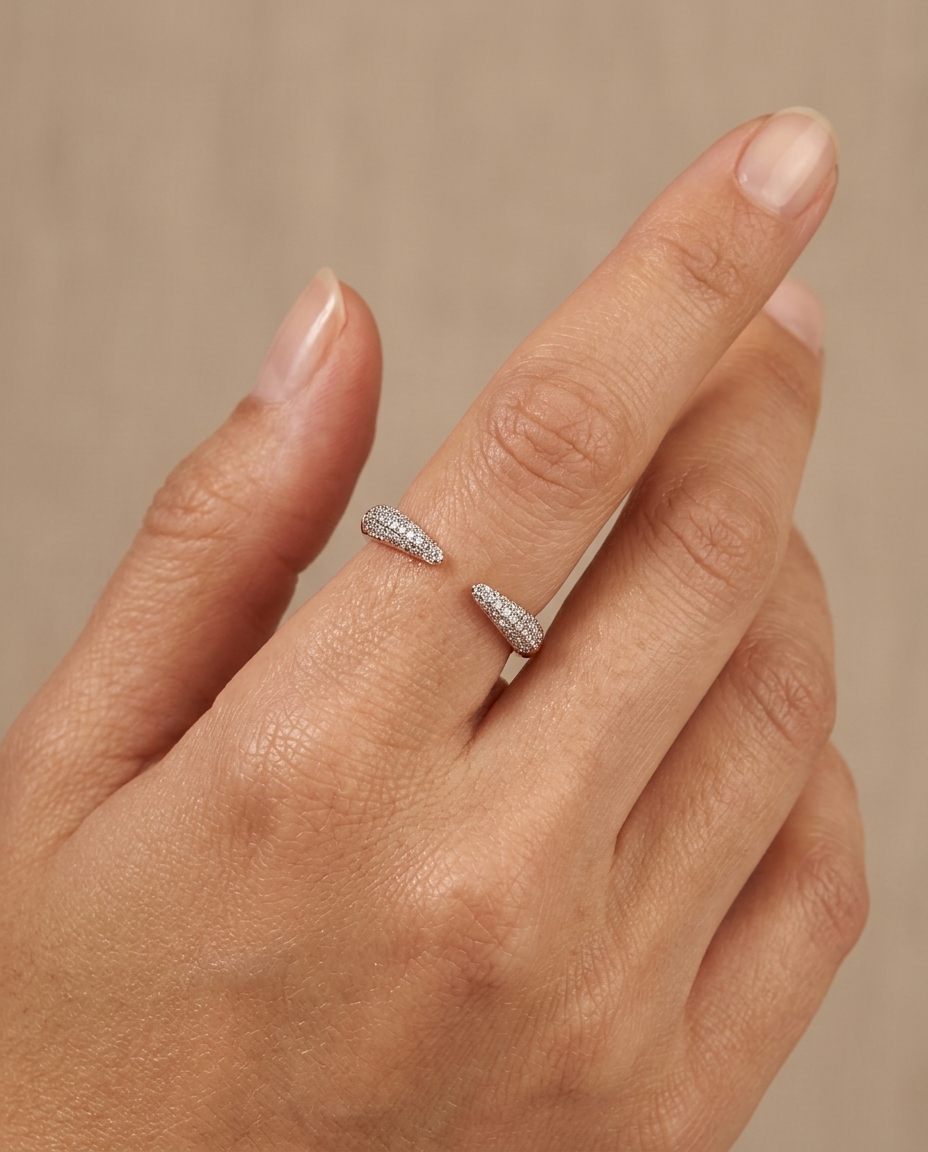 Pave Open Diamond Band . in Rose Gold on model