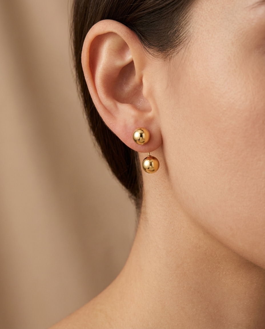 Ball Earring in Yellow Gold on model