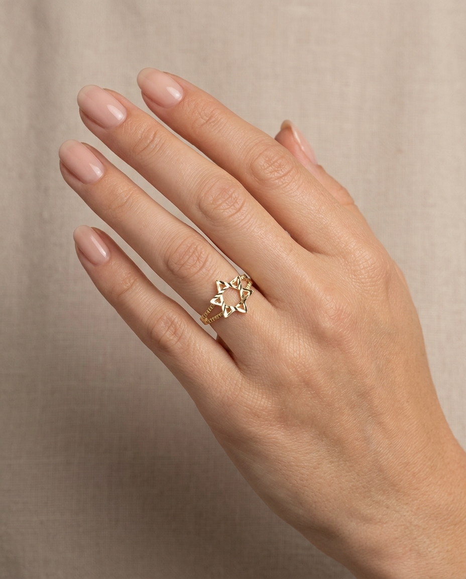 Star of David Ring in Yellow Gold on model