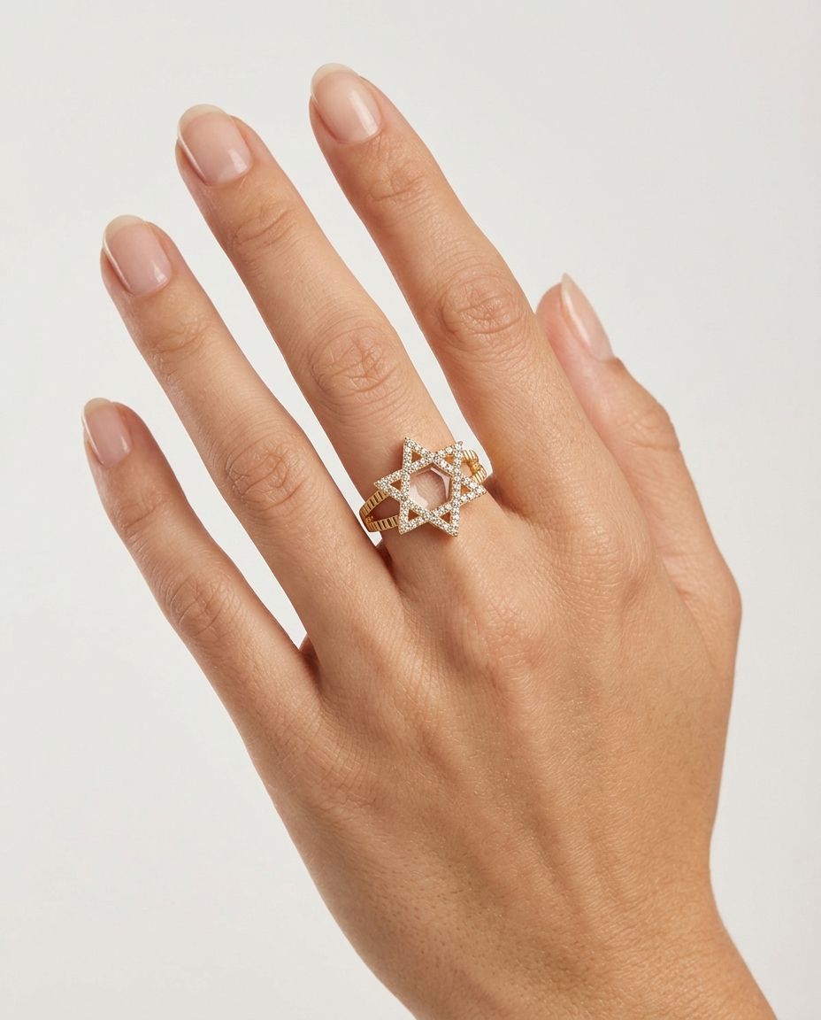 Star of David Ring in Yellow Gold on model