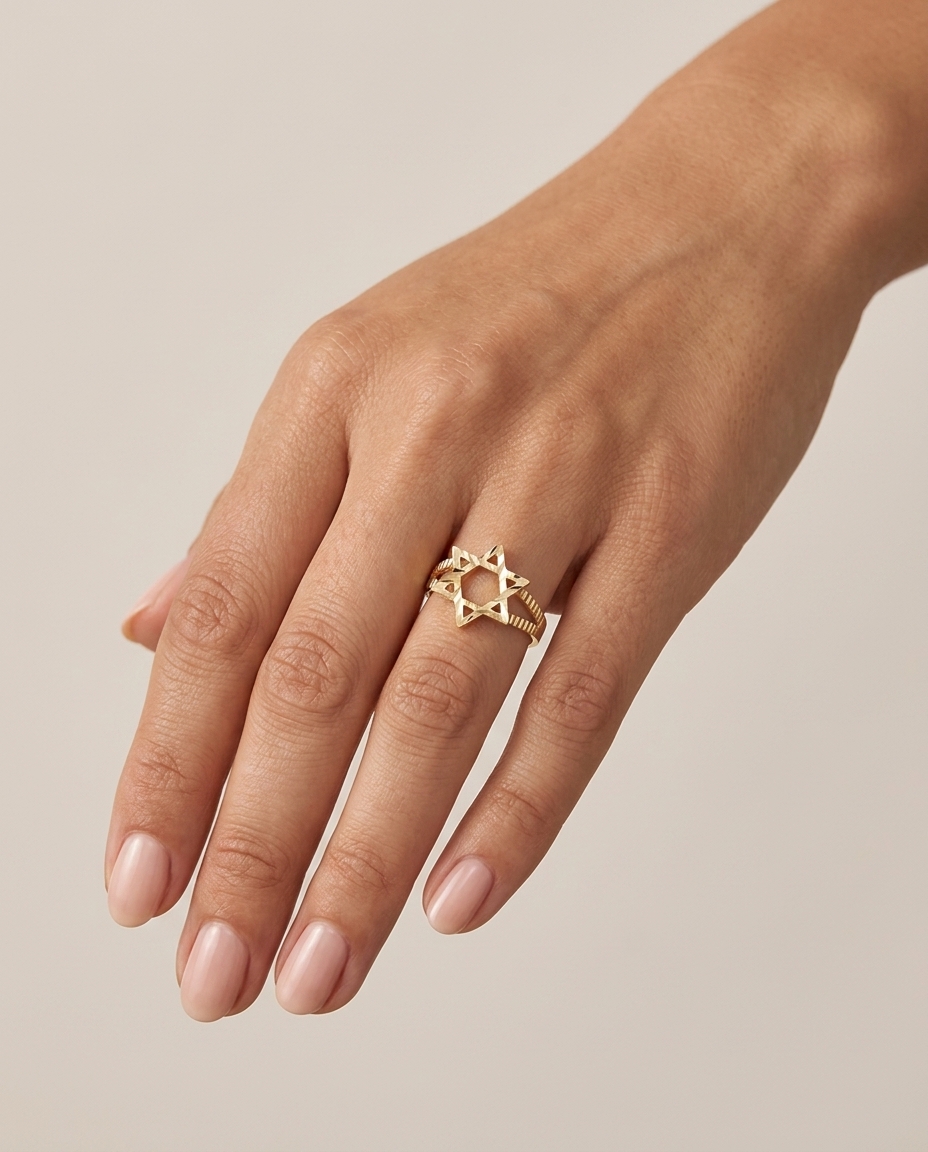 Star of David Ring in Yellow Gold on model