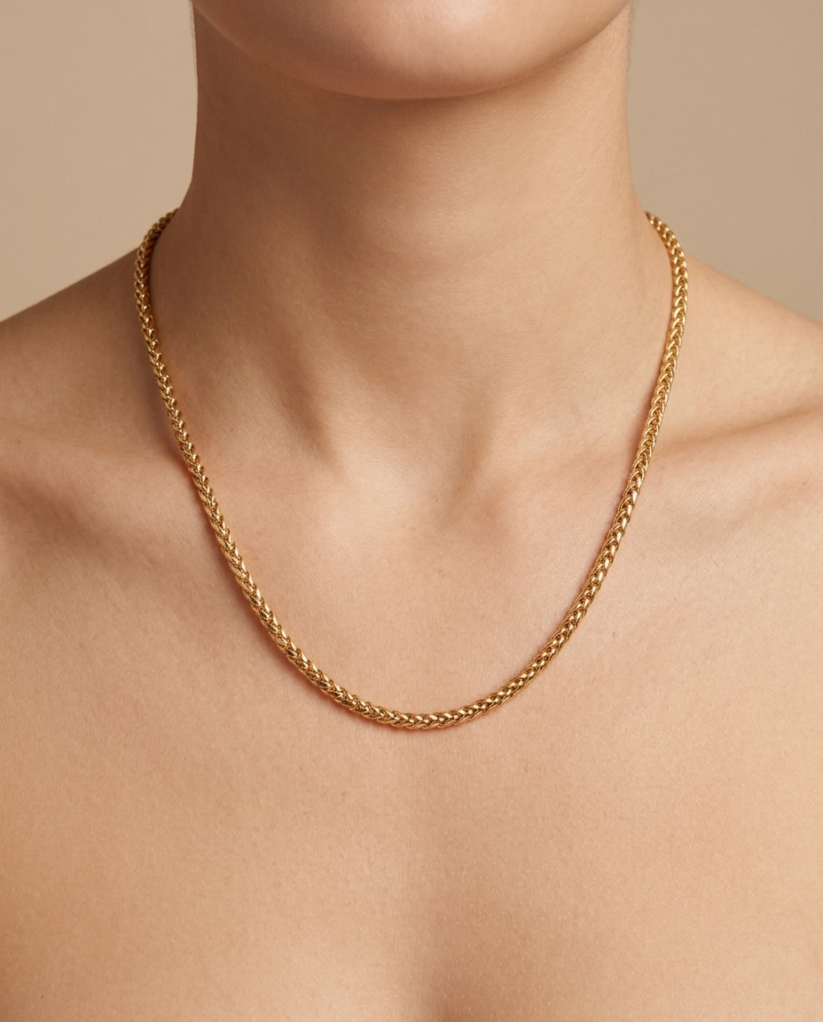 Hollow Franco Chain in Yellow Gold on model