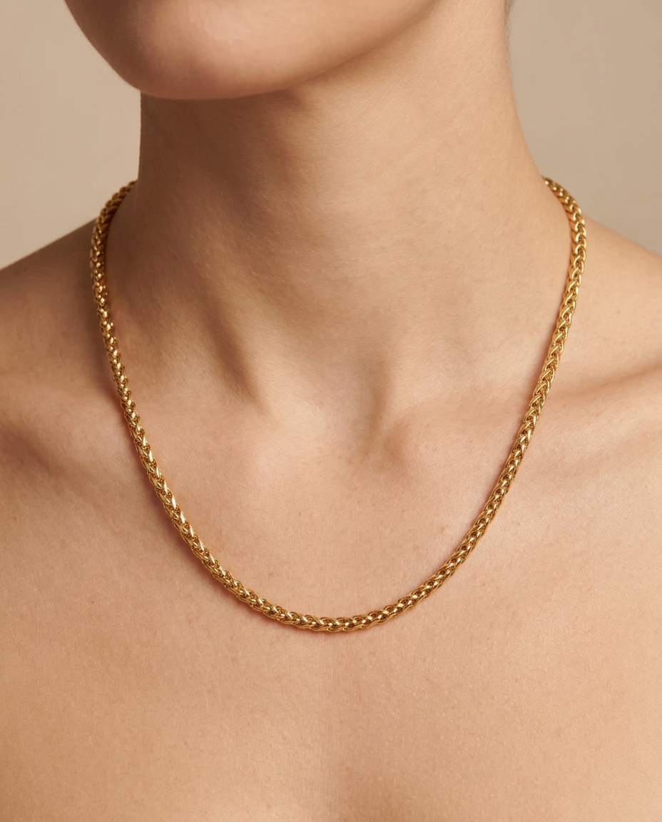 Hollow Franco Chain in Yellow Gold on model