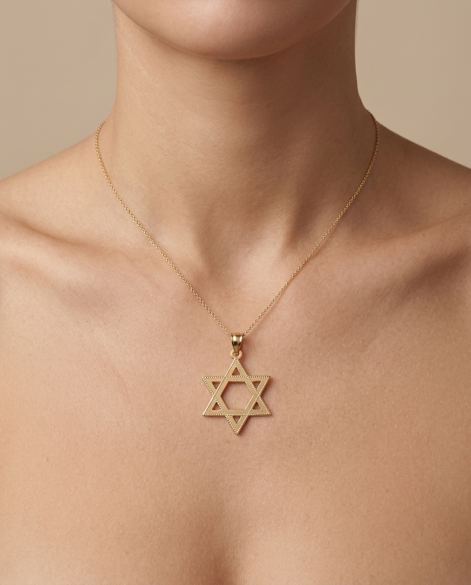 Star of David Pendant in Yellow Gold on model